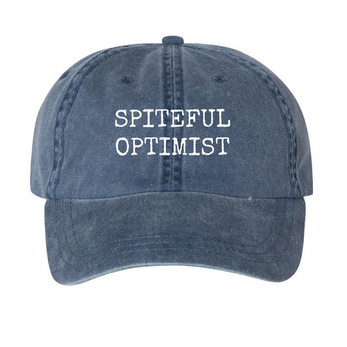 Spiteful optimist, a Navy Printed Pigment Dye Baseball Cap