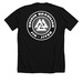 Small white logo, a Solid Black Blend Premium Unisex Tee (back-view)