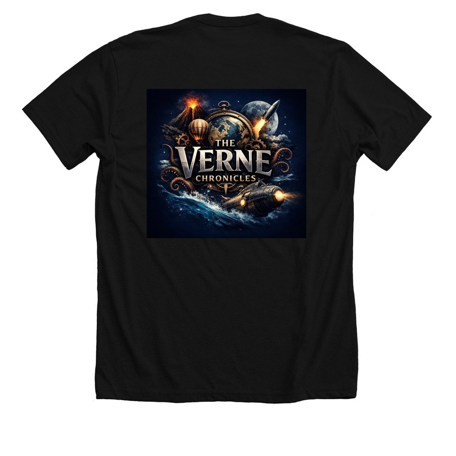 The Verne Chronicles, a Solid Black Blend Premium Unisex Tee (back-view)