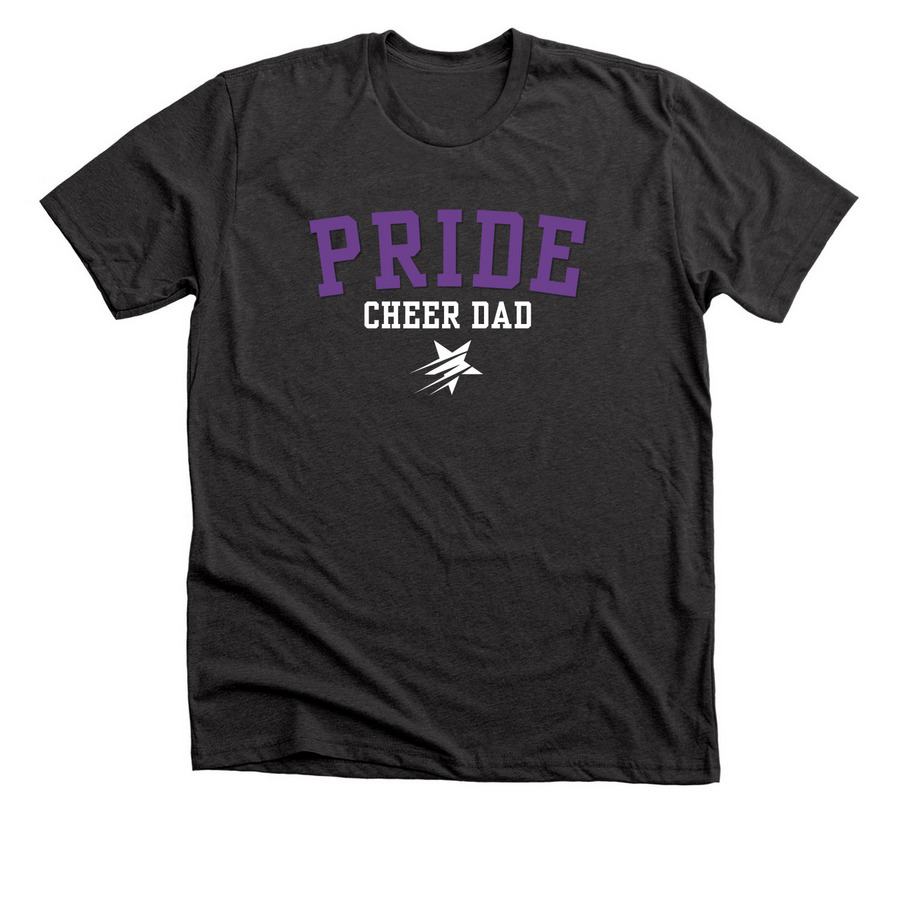 PRIDE Cheer Dad Tee, a Dark Grey Heather Premium Unisex Tee