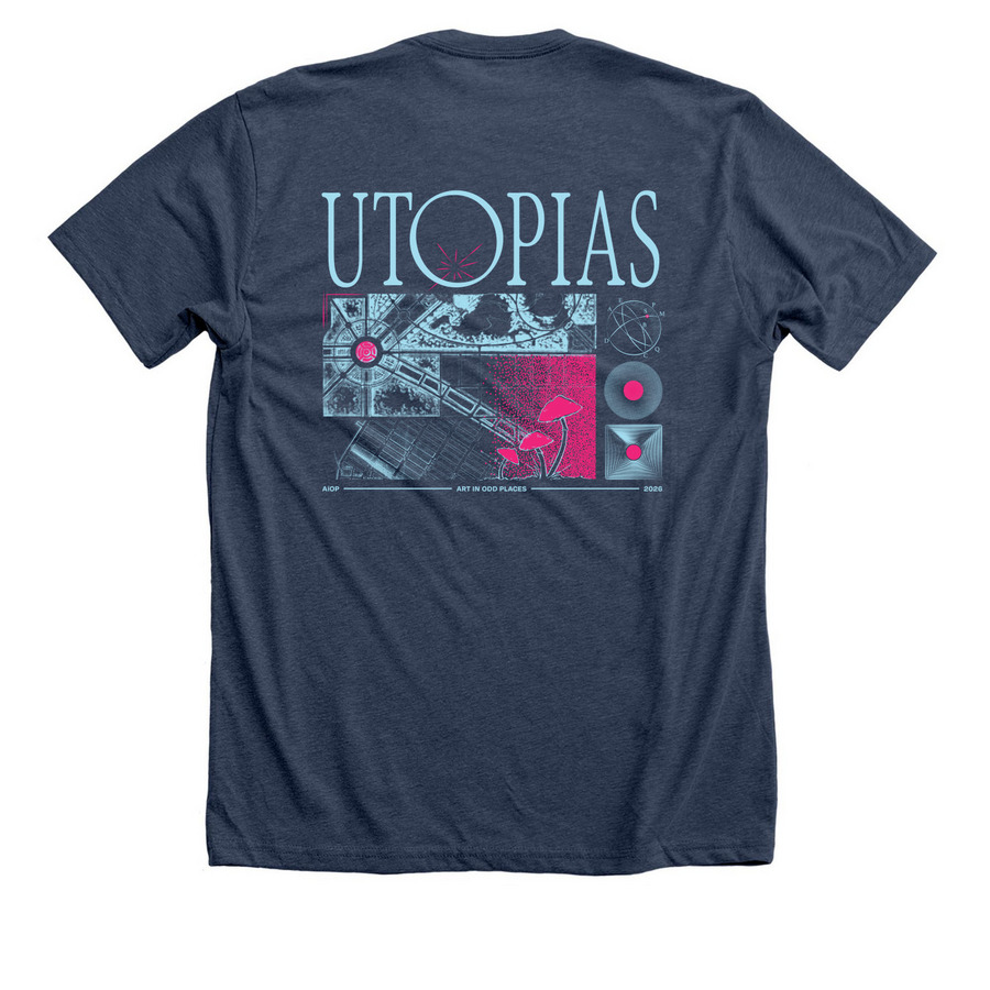 AiOP 2026: UTOPIAS Dark, a Heather Navy Premium Unisex Tee (back-view)