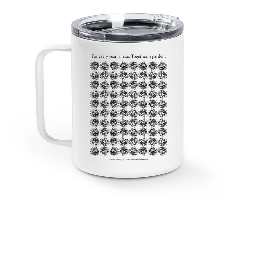 Epsilon Epsilon's 80th Anniversary Travel Mug, a White Stainless Steel Travel Mug (back-view)