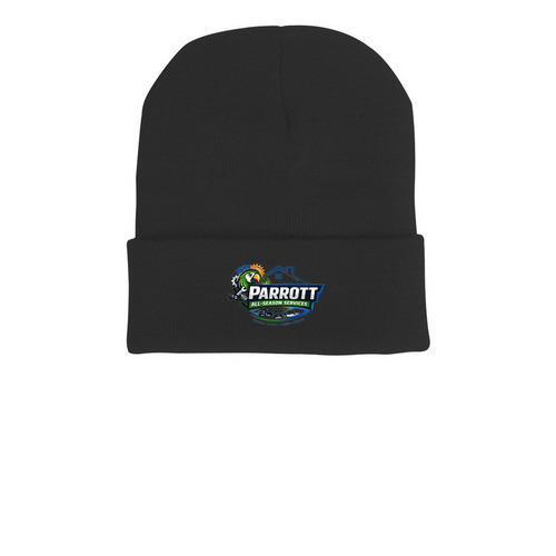 Support Our Vets with Parrott All-Season, a Black Printed Cuffed Beanie