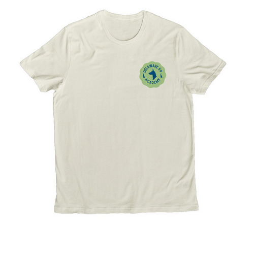 Green Logo, Blue Text Shirts, a White Sand Allmade Organic Cotton Unisex Tee