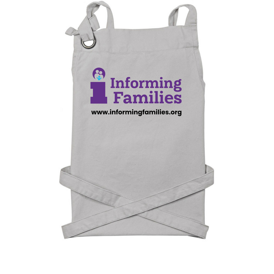 Informing Families Apron Logo, a Silver Cotton Canvas Pocket Apron