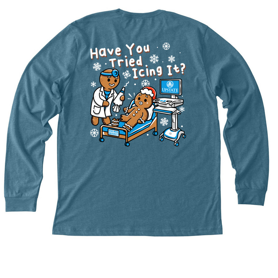 Have You Tried Icing It?, a Heather Deep Teal Premium Long Sleeve Tee (back-view)