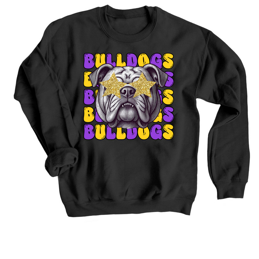Bulldogs + Gold Stars, a Black Crewneck Sweatshirt