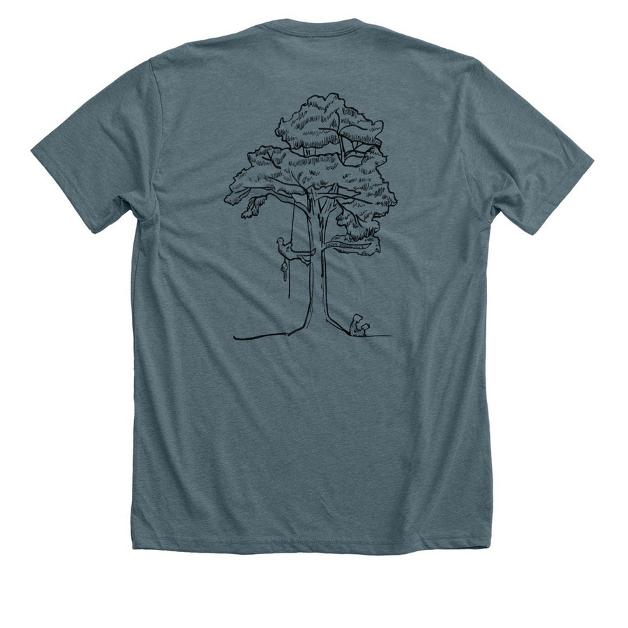 Gordo Hall - Rooted in Love, a Heather Slate Premium Unisex Tee (back-view)