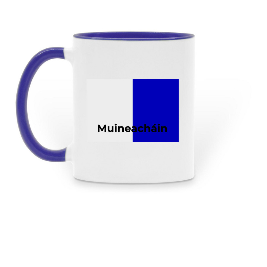 Muineach?in, a Dark Blue Two-Tone Ceramic Mug (back-view)