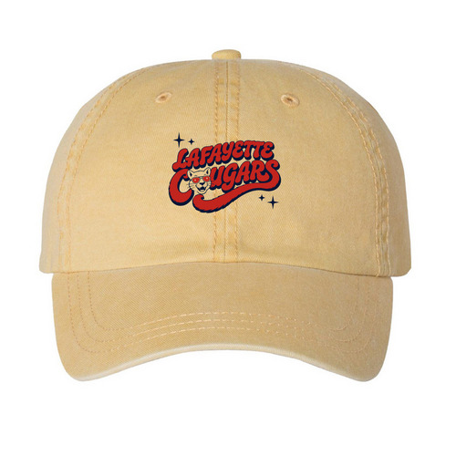 Retro Cougar Cap - Horizontal, a Mustard Printed Pigment Dye Baseball Cap