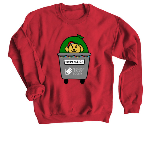Puppy Sleigh, a Red Crewneck Sweatshirt
