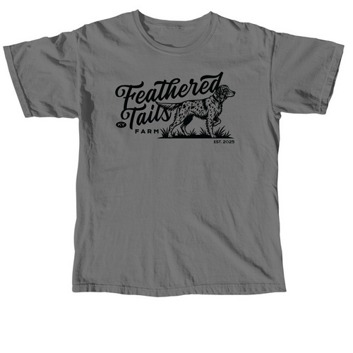 Feathered Tails Farm - Cursive, a Grey Comfort Colors Unisex Tee