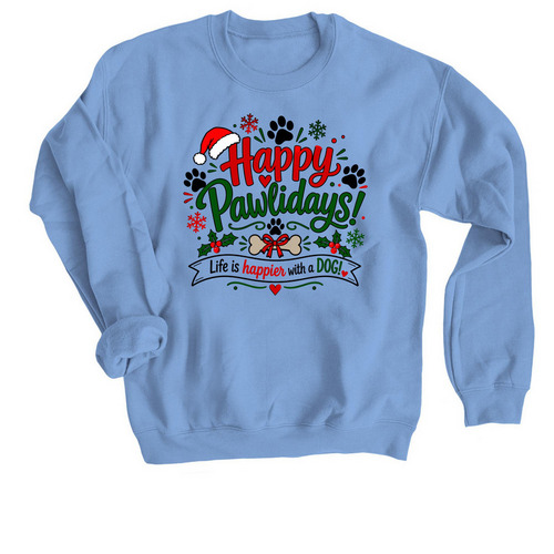 Happy Pawlidays!, a Carolina Blue Crewneck Sweatshirt