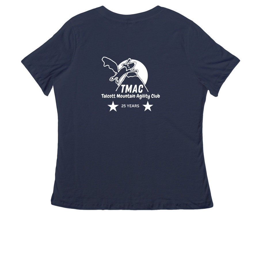 TMAC Logo Apparel, a Navy Women's Relaxed V-Neck Tee (back-view)