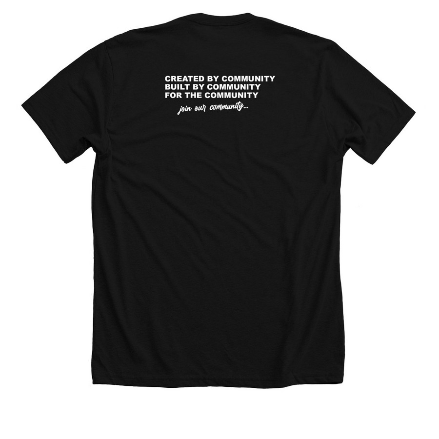 The Community, a Solid Black Blend Premium Unisex Tee (back-view)