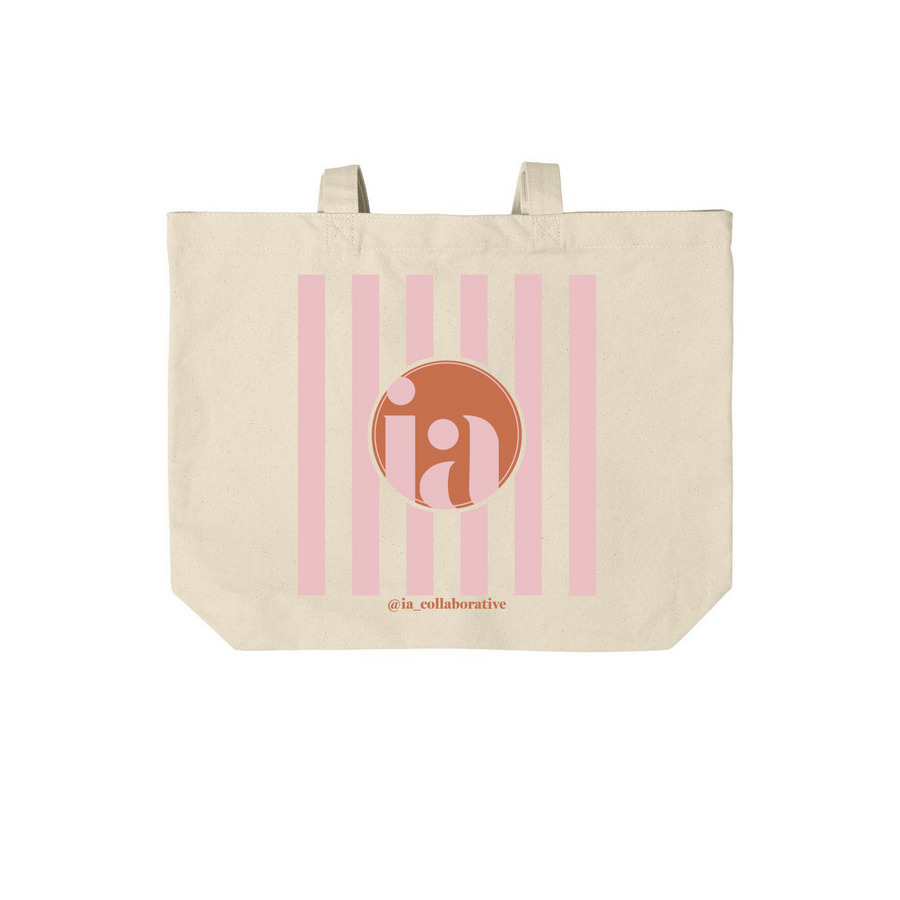 Pink Stripe Tote, a Natural Cotton Canvas Tote Bag