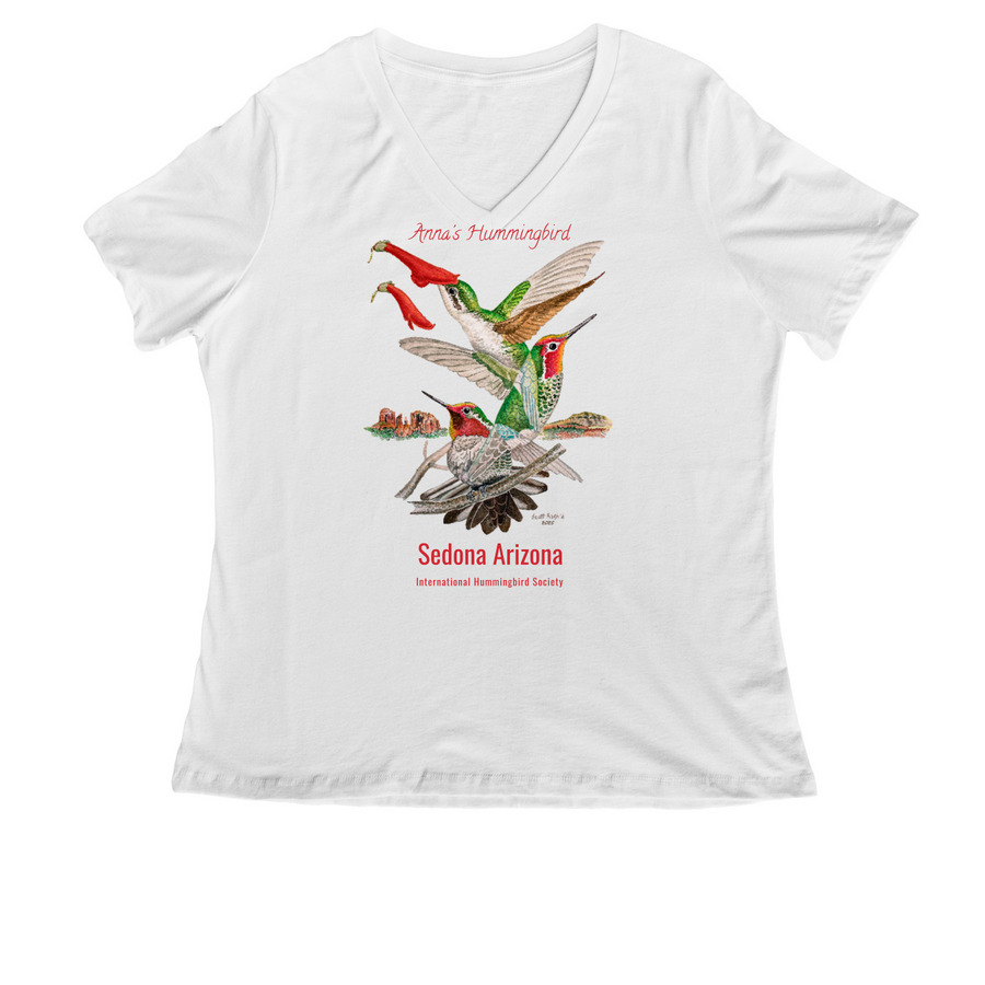Anna's Hummingbird Sedona, a White Women's Relaxed V-Neck Tee