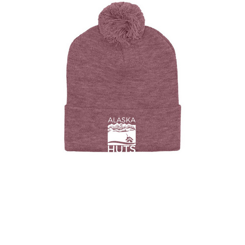 Alaska Huts Beanies, a Heather Cardinal Printed Pom-Pom Beanie