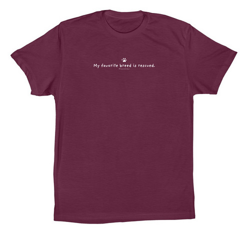 My favorite breed is rescued. (Simple), a Maroon Premium Cotton Tee