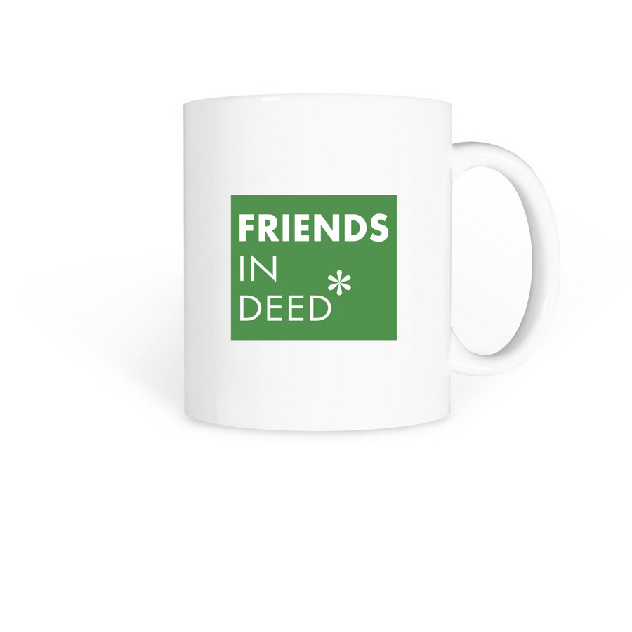 Friends In Deed, a White Coffee Mug