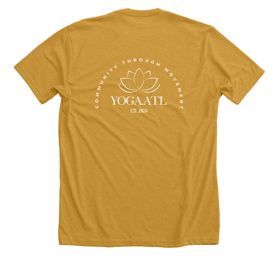 Yoga & Yap: Reynoldstown Edition, a Heather Mustard Premium Unisex Tee (back-view)
