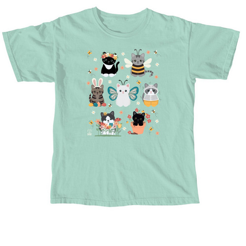Springtime Kitties, a Chalky Mint Comfort Colors Unisex Tee