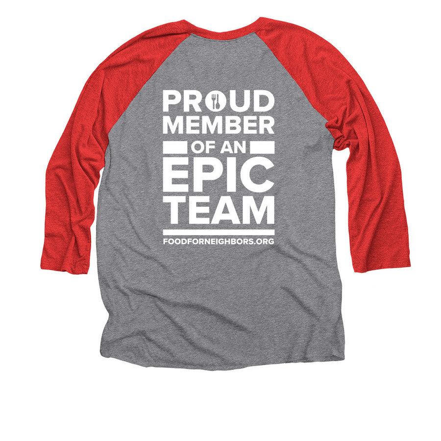 Baseball Jersey, a Red and Premium Heather 3/4 Sleeve Baseball Tee (back-view)