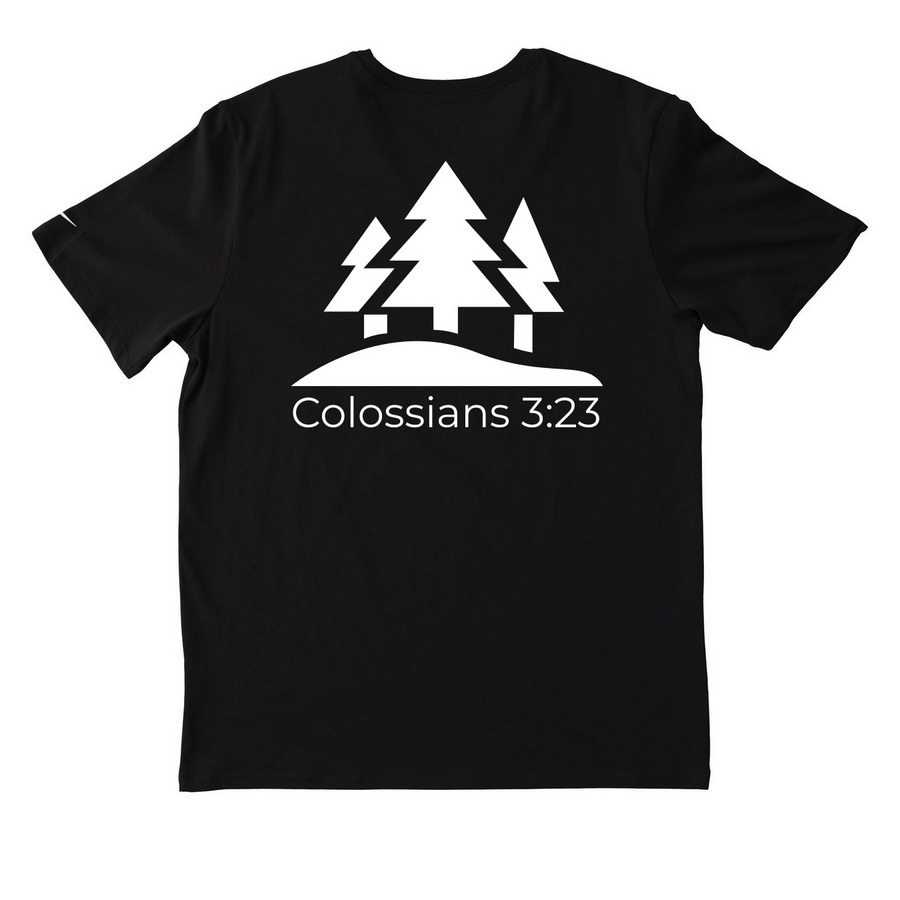Davey?s logging apparel, a Black Nike Dri-FIT Jersey Blend Performance Tee (back-view)