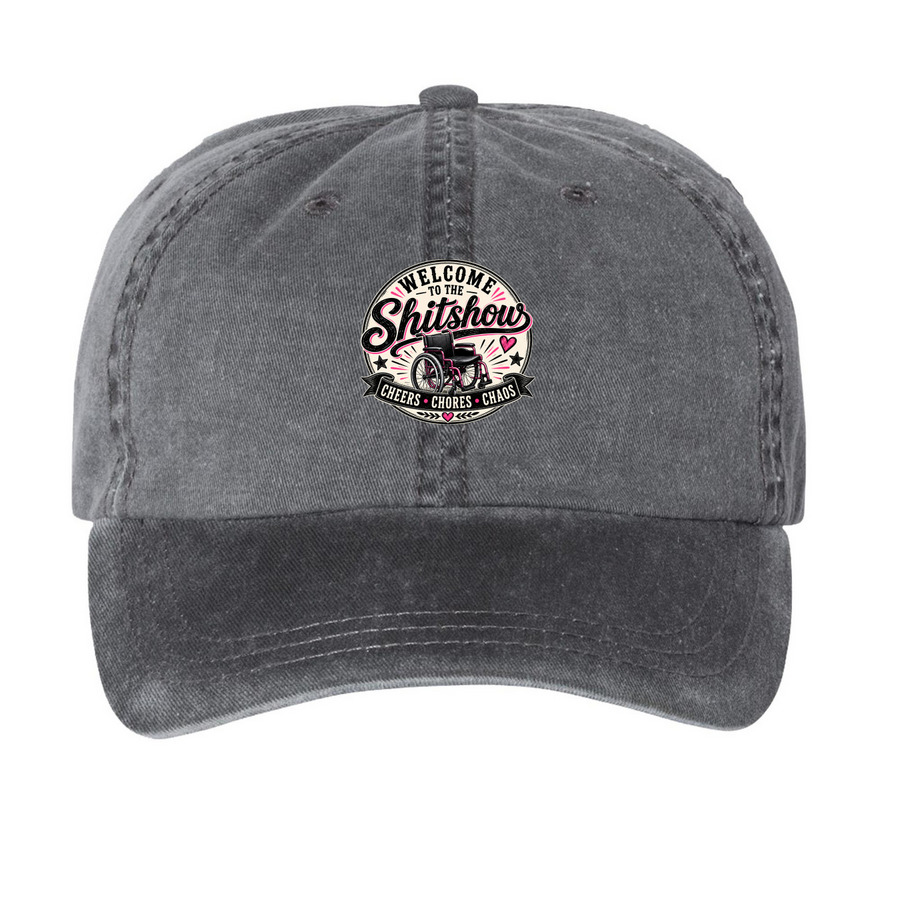 Shitshow Hat, a Black Printed Pigment Dye Baseball Cap