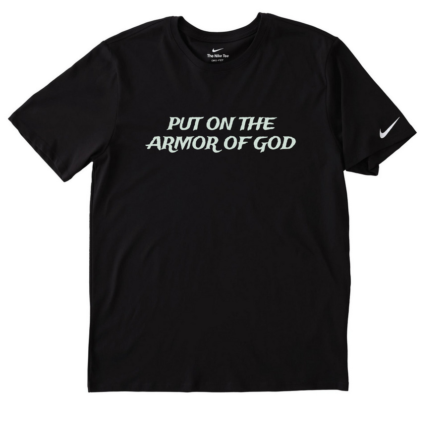 The Armor of God, a Black Nike Dri-FIT Jersey Blend Performance Tee