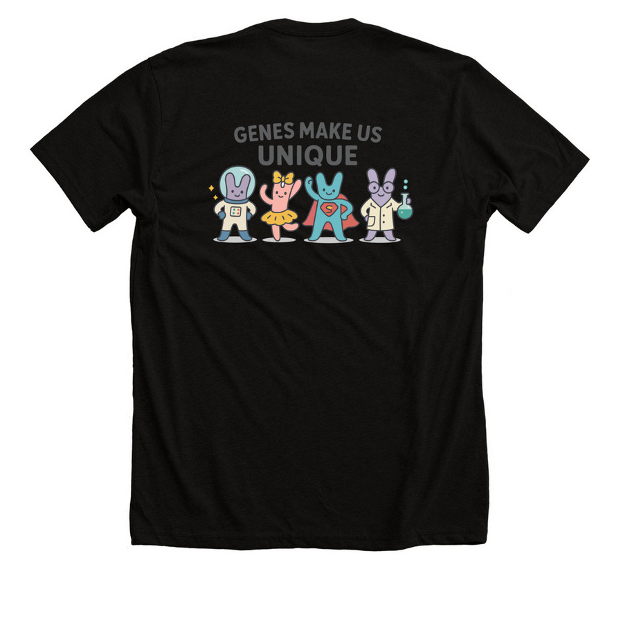 Gene's Make Us Unique, a Solid Black Blend Premium Unisex Tee (back-view)