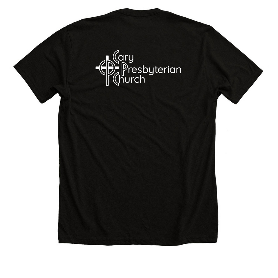 CPC / More Light Presbyterians, a Solid Black Blend Premium Unisex Tee (back-view)