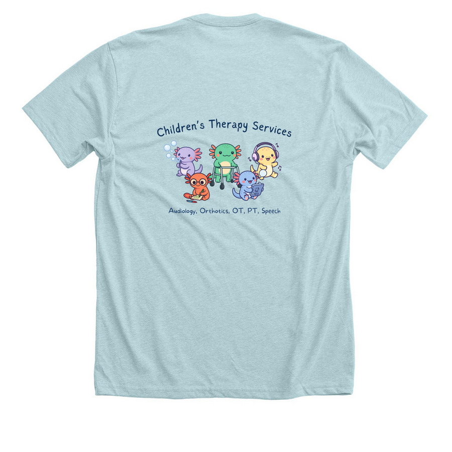 Mary Bridge Rehab SLC - Axolotl, a Heather Ice Blue Premium Unisex Tee (back-view)