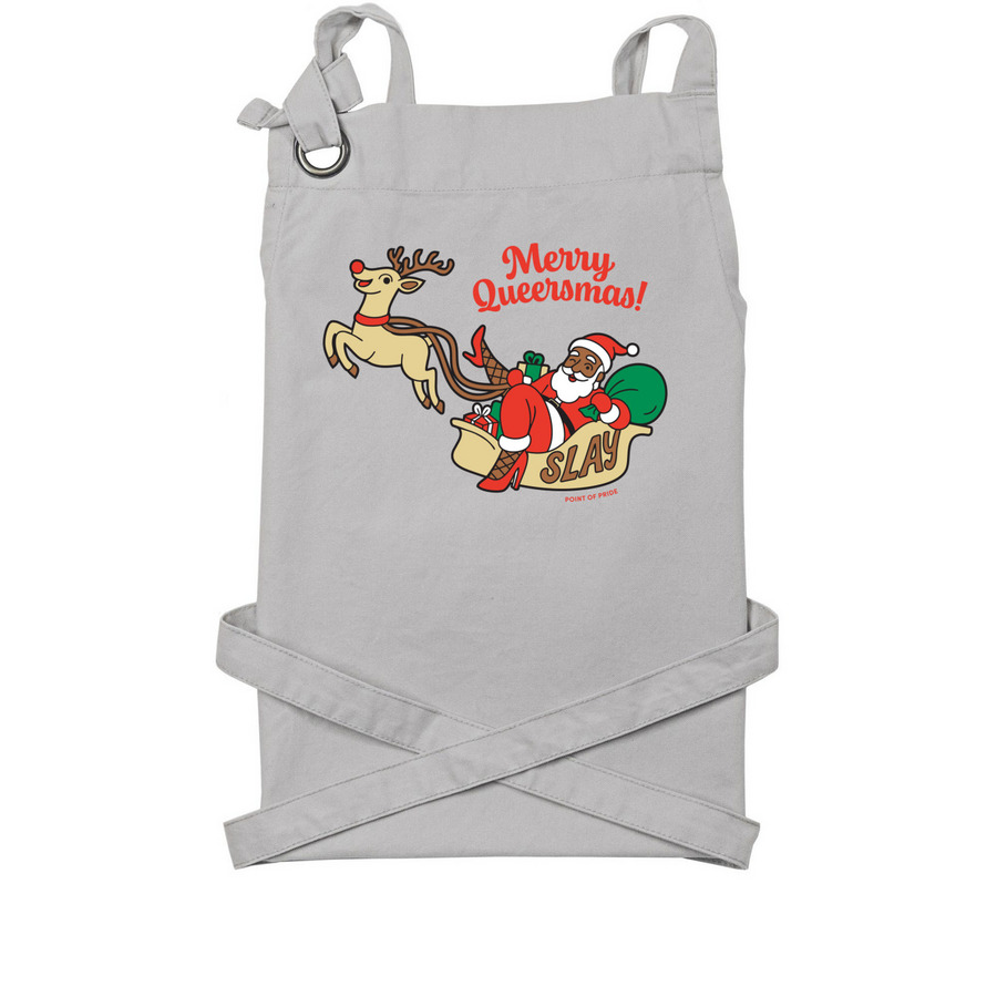 Merry Queersmas: Holiday Apron, a Silver Cotton Canvas Pocket Apron