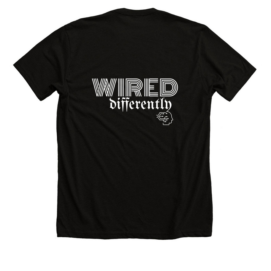Wired Differently T Shirt, a Solid Black Blend Premium Unisex Tee (back-view)