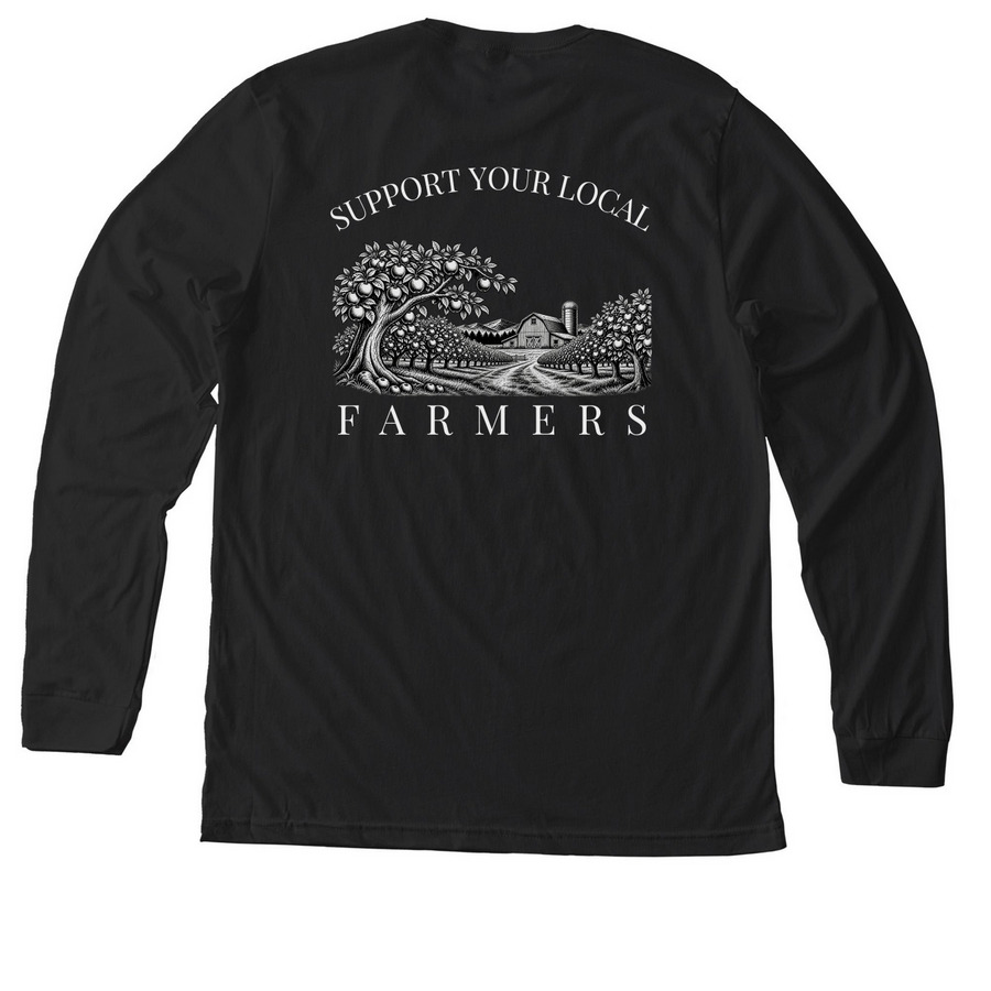 Support Your Local Farmers, a Solid Black Blend Premium Long Sleeve Tee (back-view)