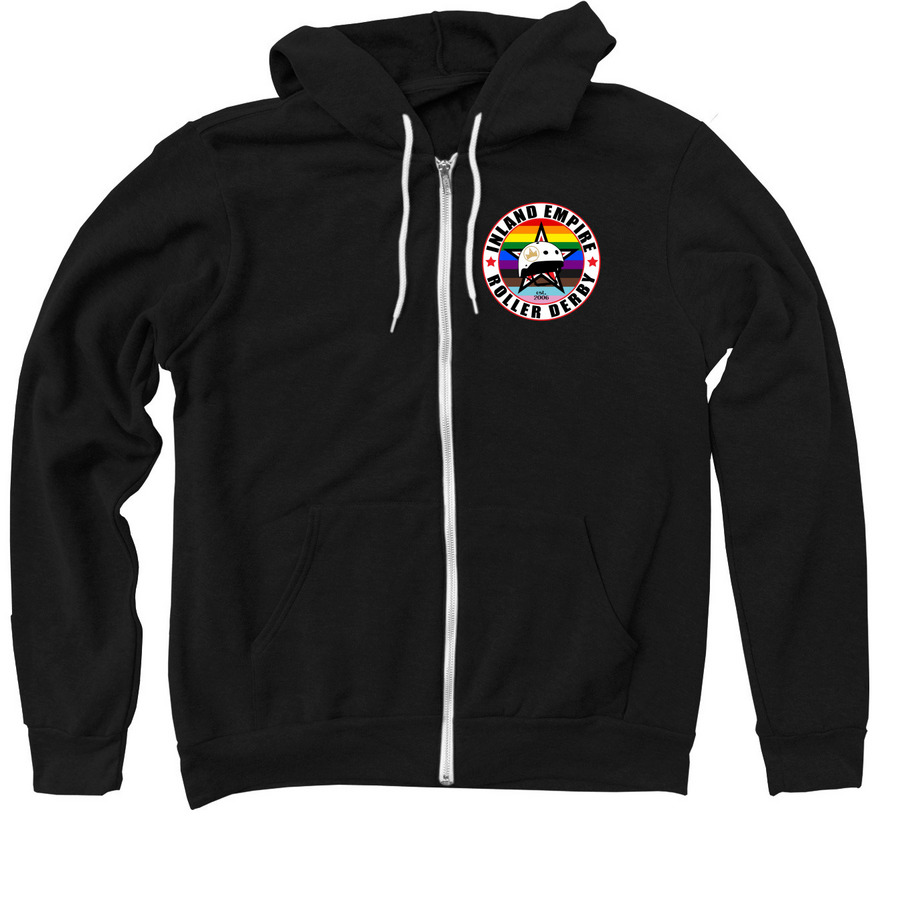 IE Roller Derby Pride Zip-Up, a Black Zip Up Hoodie