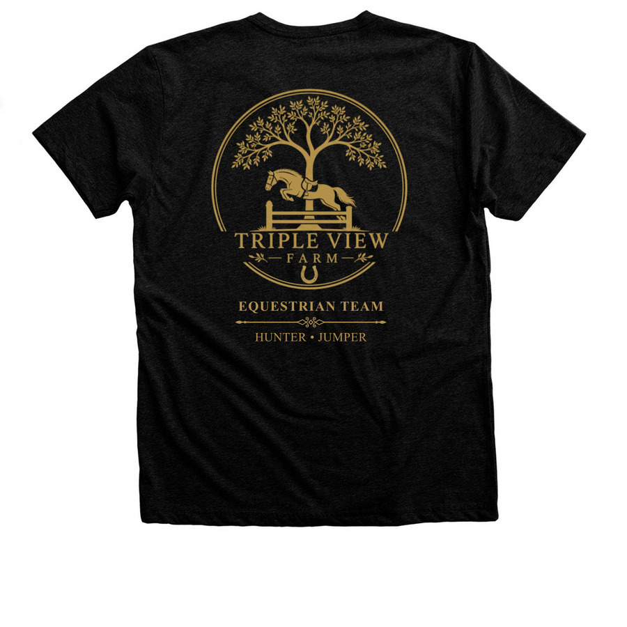 Samantha + Phin | TVF Equestrian Team Apparel, a Black Heather Premium Unisex Tee (back-view)