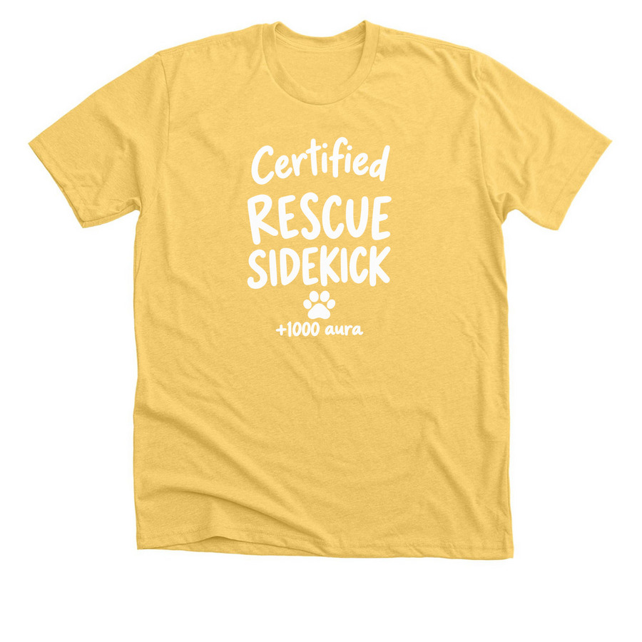 Fam Fit Check: Rescue Sidekick, a Heather Yellow Gold Premium Unisex Tee