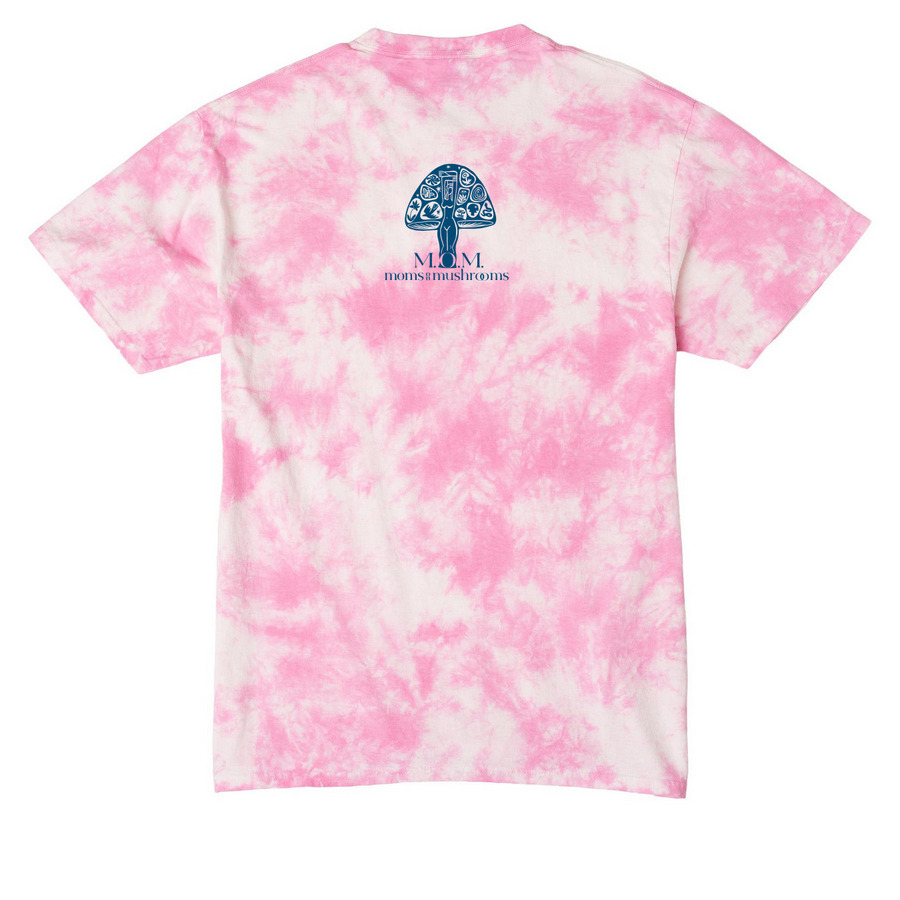 Earth Medicine Mama Tee, a Bright Pink Crystal Tie Dye Tee (back-view)