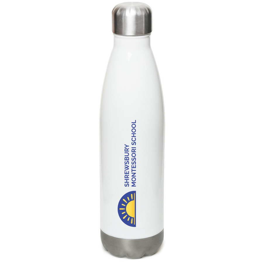 Water Bottle, a White Stainless Steel Water Bottle