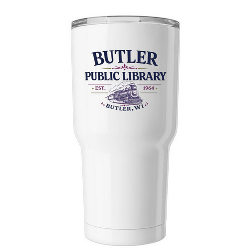 The Friends Library Train Tumbler, a White Insulated Tumbler