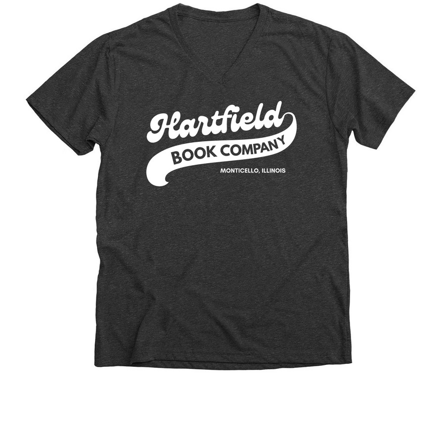 Hartfield Home Team, white logo, a Dark Grey Heather Premium V-Neck Tee