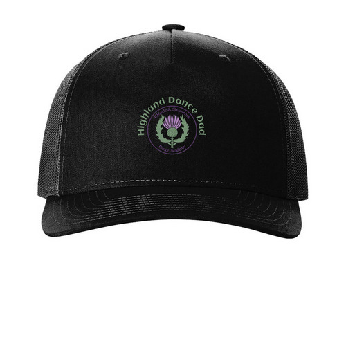 Highland Dance Dad Hat, a Black Printed Five-Panel Trucker Cap