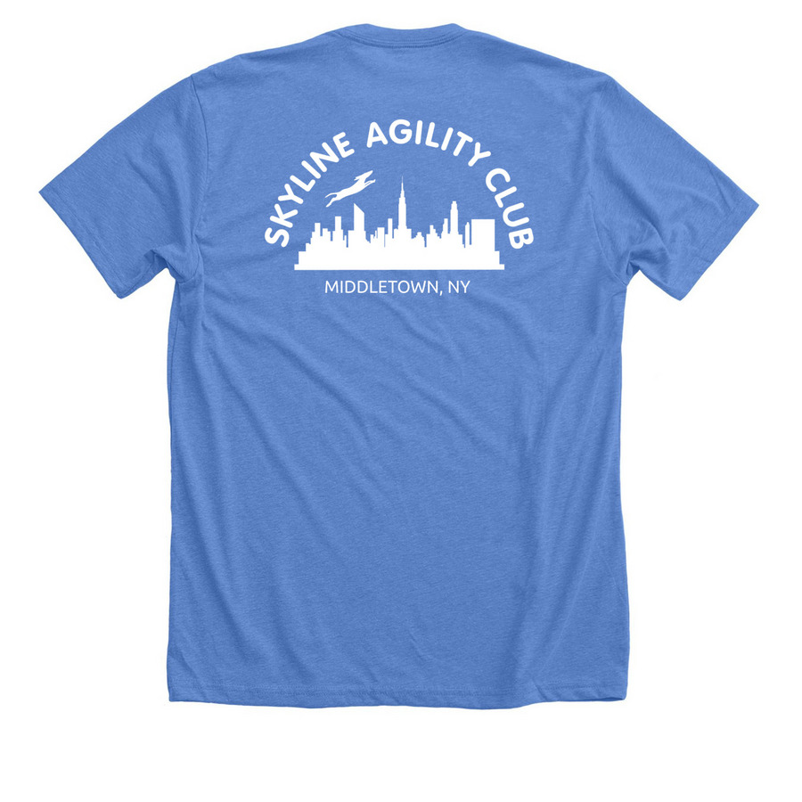 Skyline Agility Club, a Heather Columbia Blue Premium Unisex Tee (back-view)