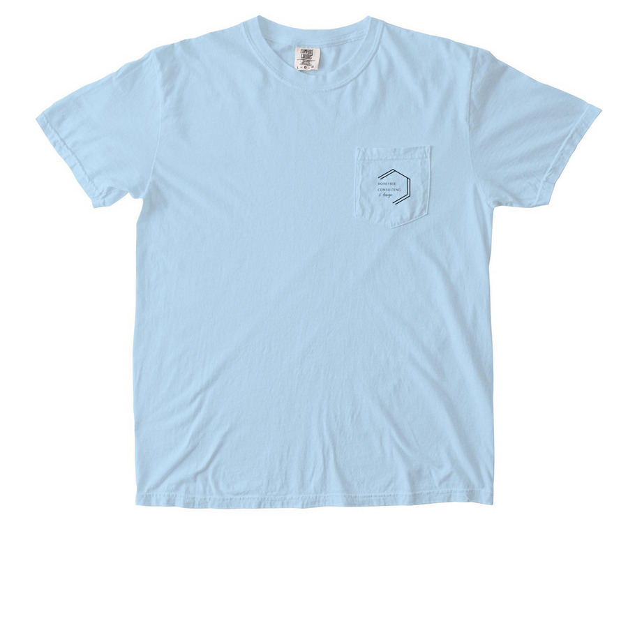 Black Logo Pocket Tee, a Chambray Comfort Colors Pocket Tee