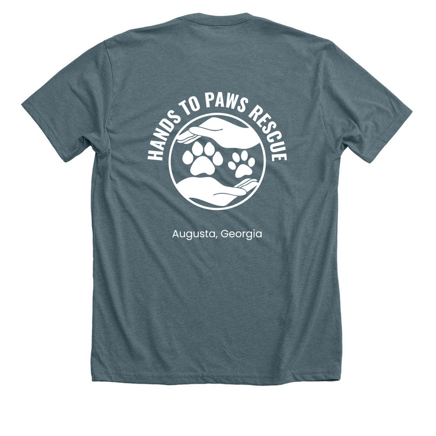 Hands to Paws Shirt, a Heather Slate Premium Unisex Tee (back-view)