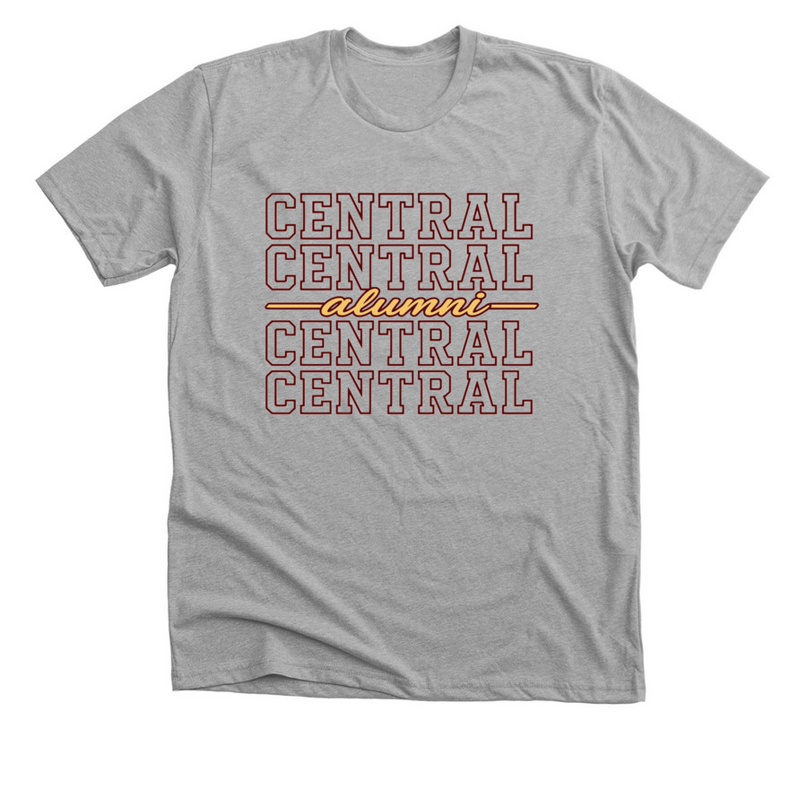 "CENTRAL ALUMNI"&nbsp;, a Athletic Heather Premium Unisex Tee