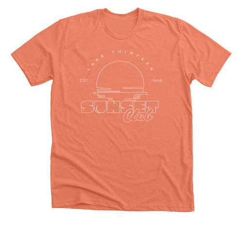 2026 - Lake Thirteen Sunset Club, a Heather Sunset Premium Unisex Tee