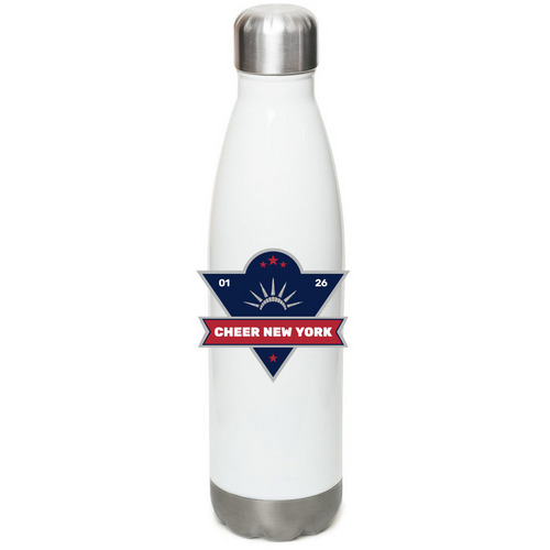 Cheer New York Water Bottle, a White Stainless Steel Water Bottle